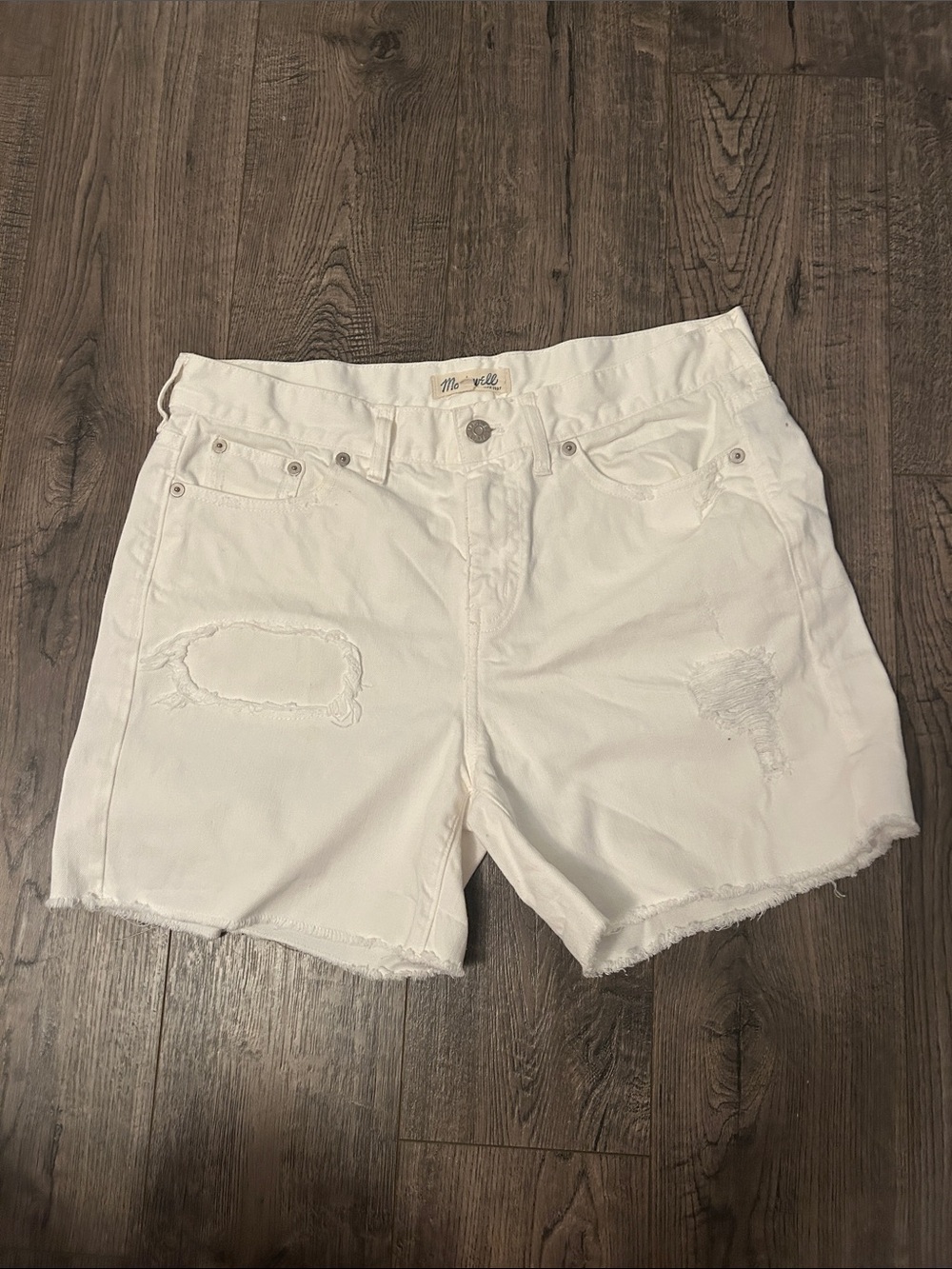 Madewell White Distressed High-Rise Denim Shorts
